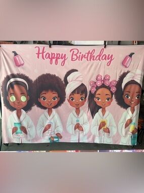 (2) Kids Pink Birthday Spa Party Backdrop - Girls Bath & Hair Theme